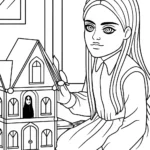 Wednesday Addams crafting a dollhouse