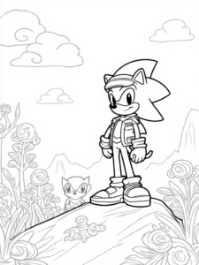 A coloring page of Super Sonic exploring alien worlds