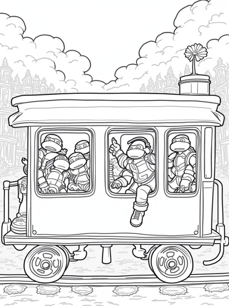 Teenage Mutant Ninja Turtles train adventure coloring pages