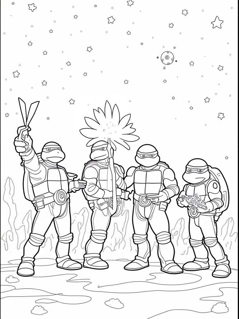 TMNT cosmic garden explorers coloring pages