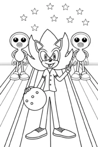 A coloring page of Super Sonic bowling showdown