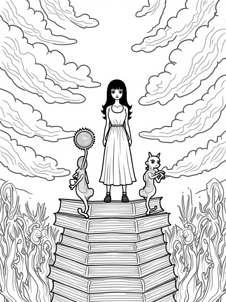 Wednesday Addams in a dreamscape coloring pages