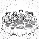 Time travelers’ feast coloring page