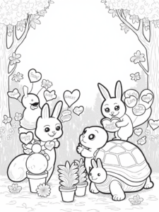 Animals celebrating love in the garden