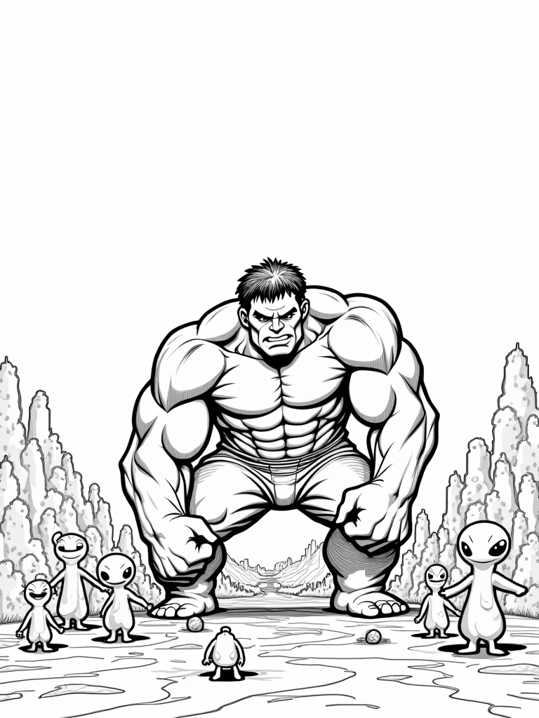 Hulk shaping an alien park coloring pages