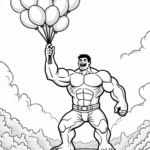 Hulk floating with balloons