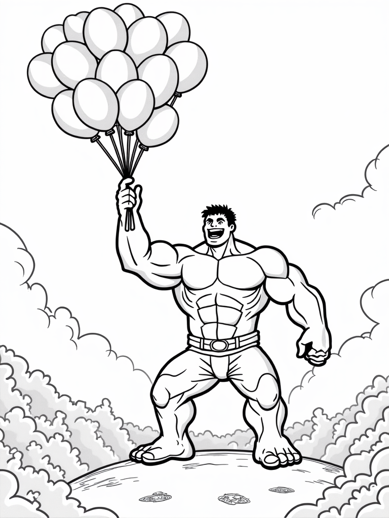 Hulk floating with balloons coloring pages