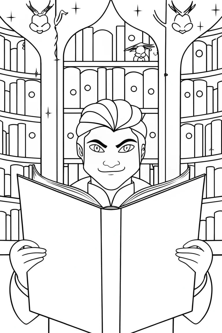 Venom in a magical library coloring pages