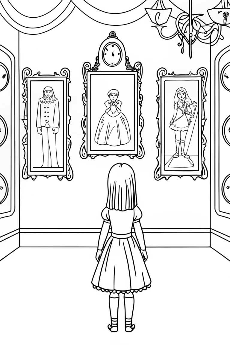 Wednesday Addams in a portrait gallery coloring pages