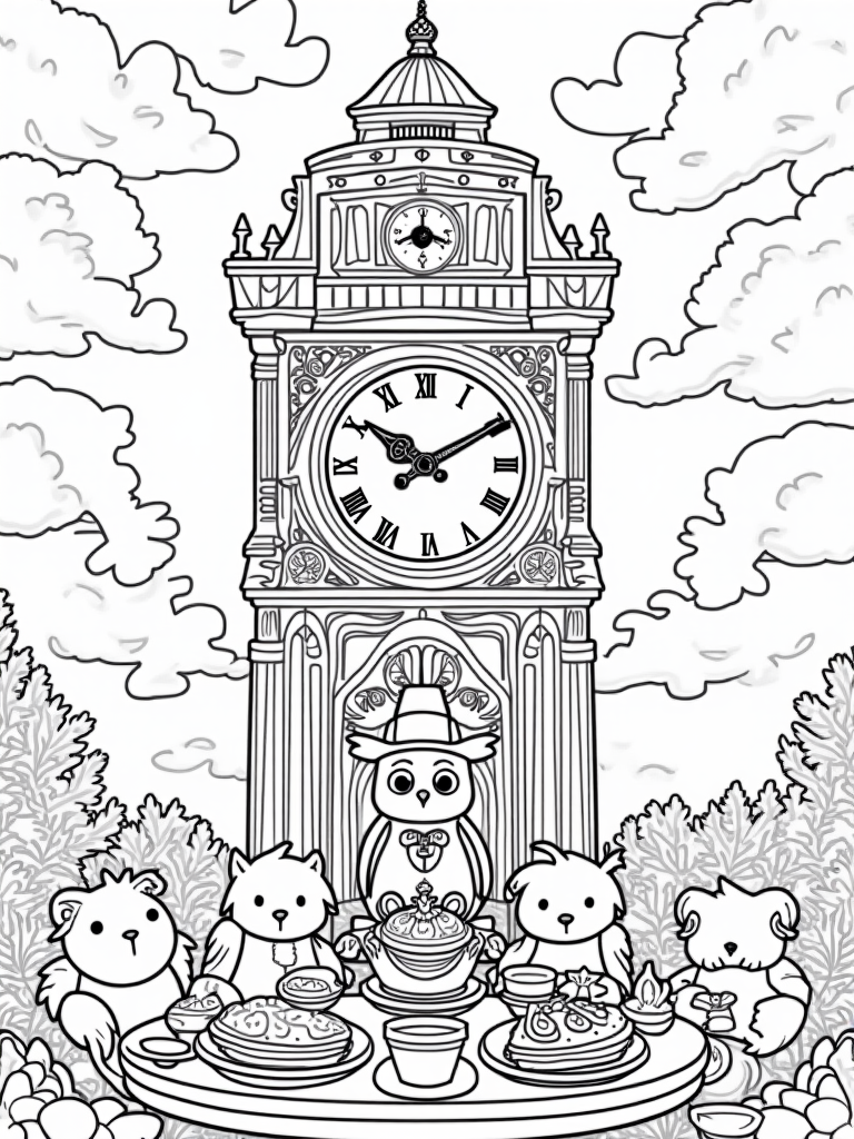 Owl hosting Thanksgiving feast coloring pages