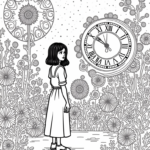 Wednesday Addams in a clockwork garden