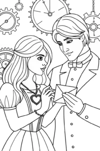 A coloring page of Couple exploring a time capsule