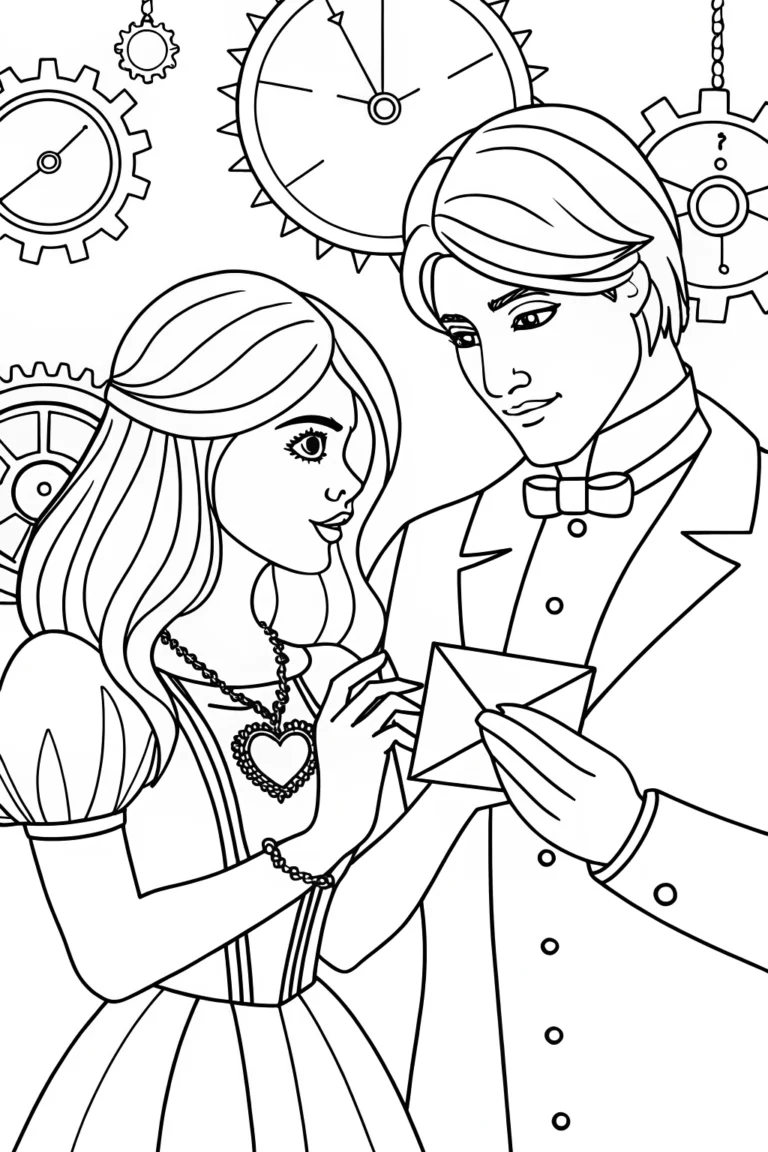 Couple exploring a time capsule coloring pages