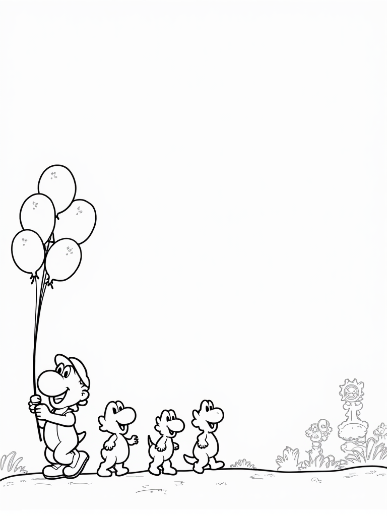 Yoshi leading a balloon parade coloring pages