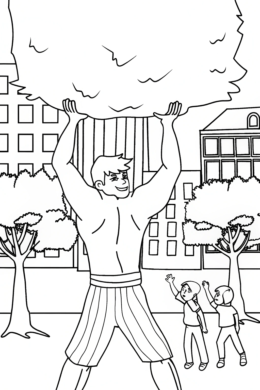 Hulk lifting trash in the city