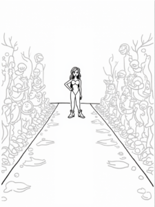 A coloring page of Little mermaid fashion show