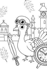 A coloring page of Turkey time traveler coloring page