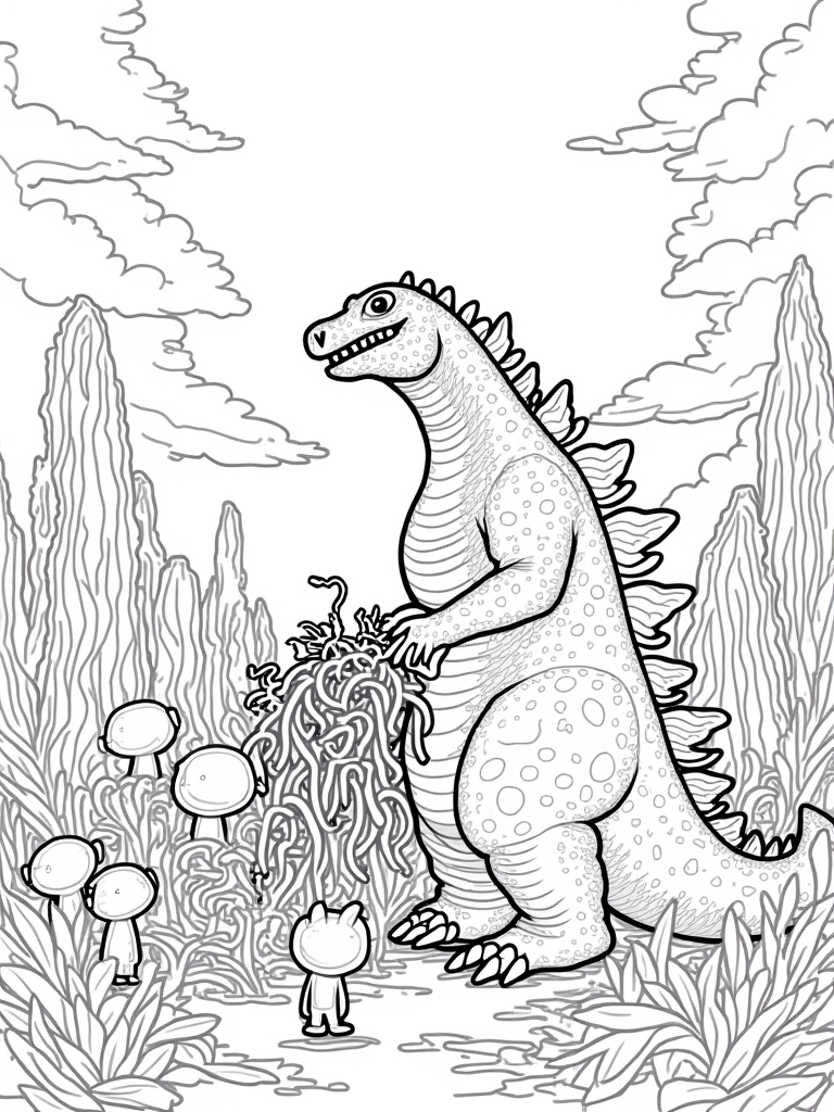 Godzilla helping alien creatures