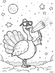 A coloring page of Turkey astronomer charting the stars