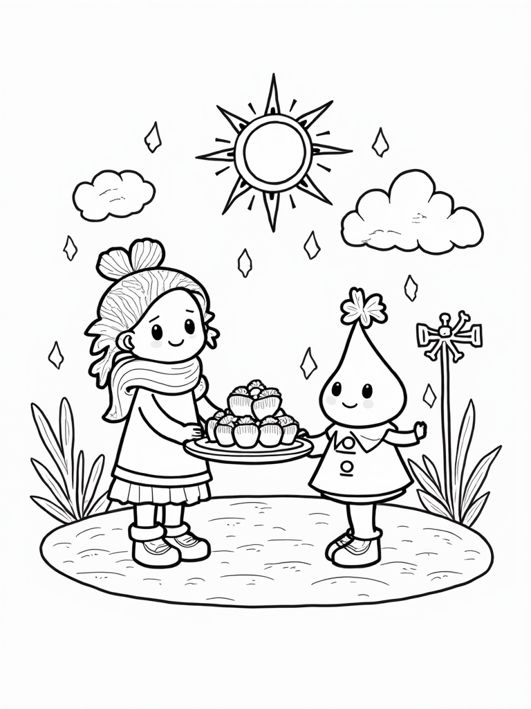 Weather characters Thanksgiving scene coloring pages
