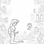 Little mermaid in an ocean library