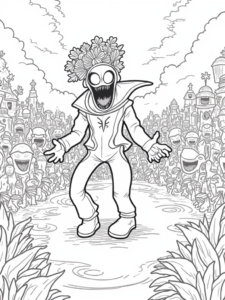 A coloring page of Venom hosting a harvest festival