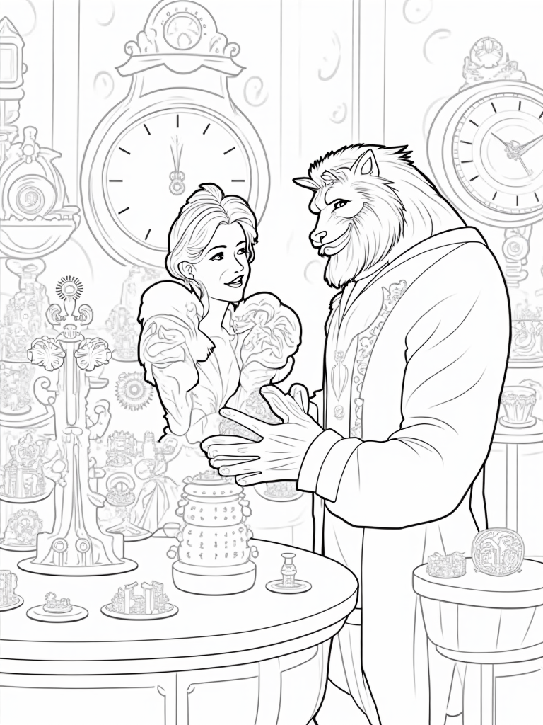 Belle and Beast in the clockmaker&#8217;s workshop