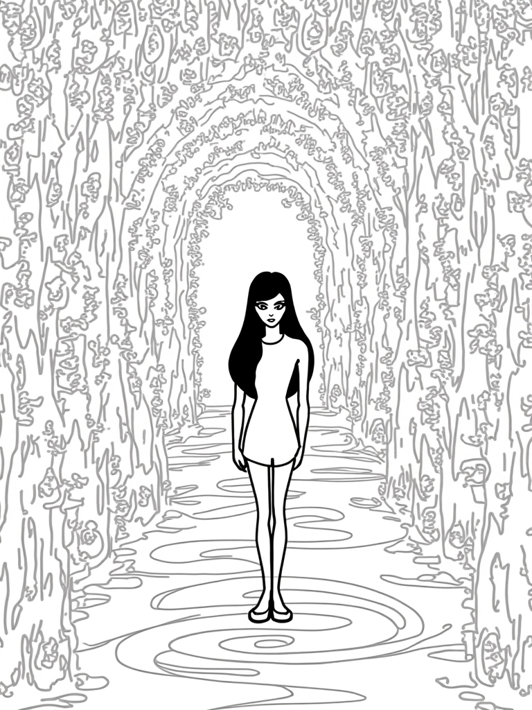 Wednesday Addams in a maze coloring pages