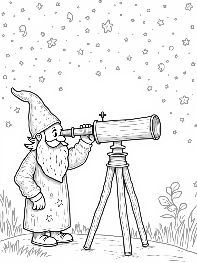 Gnome astronomer stargazing