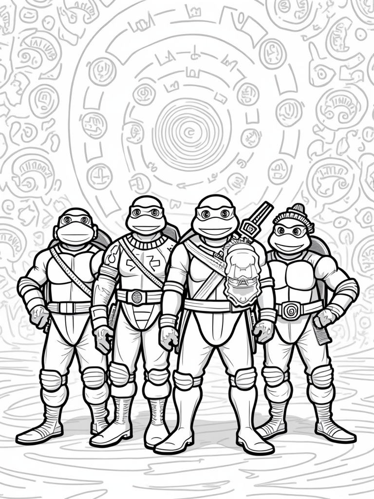 Teenage Mutant Ninja Turtles time travel coloring pages