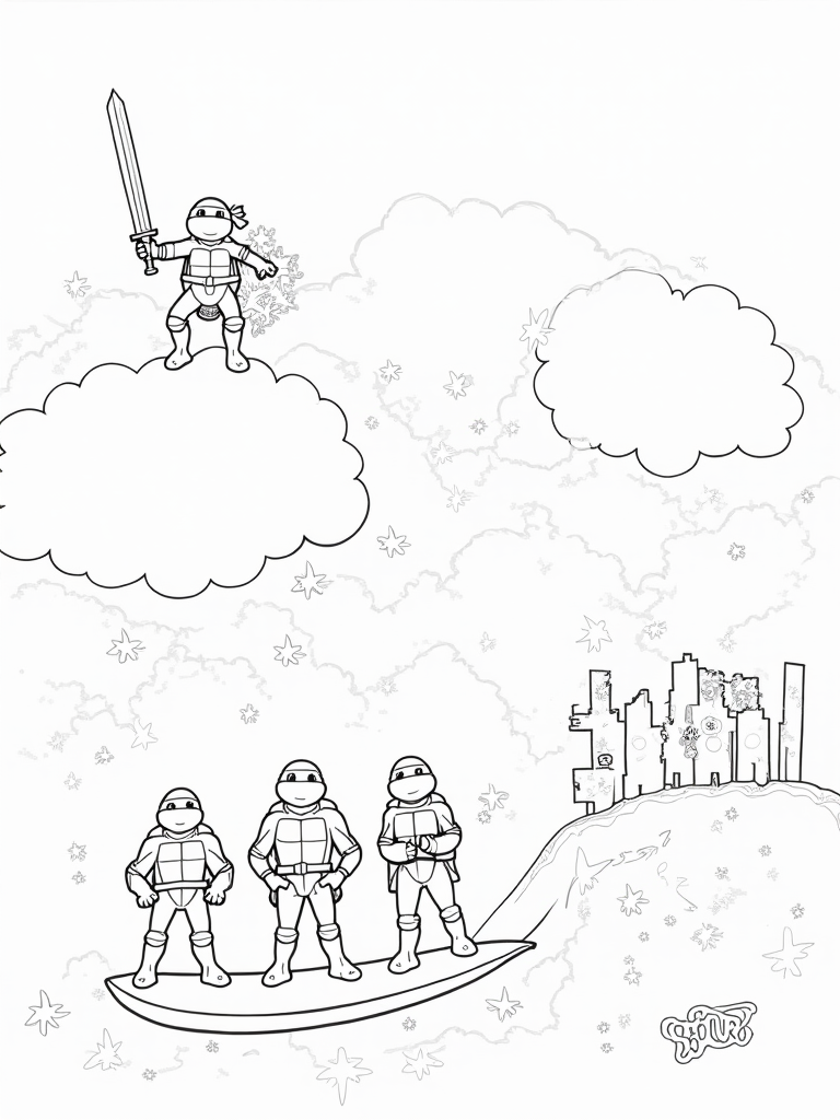 Leonardo riding a fluffy cloud coloring pages