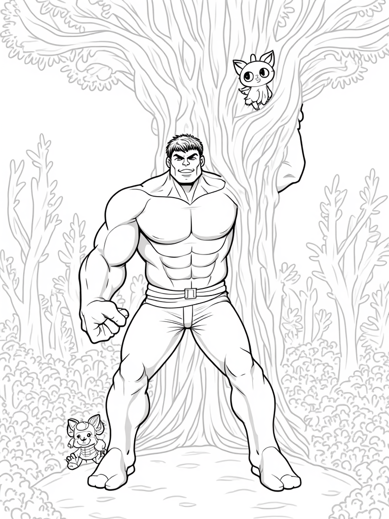 Hulk lifting a giant tree coloring pages