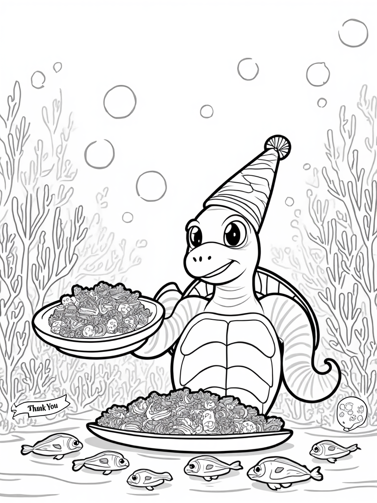 Thanksgiving underwater celebration coloring pages
