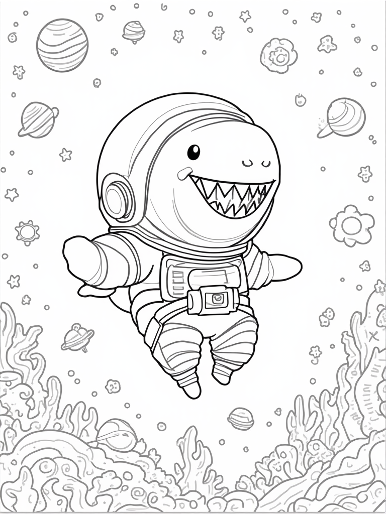 Shark astronaut exploring space
