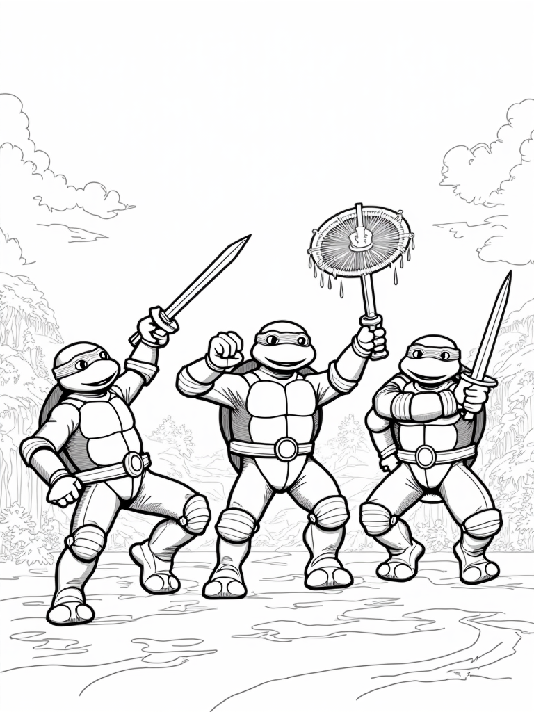 Teenage Mutant Ninja Turtles action coloring pages