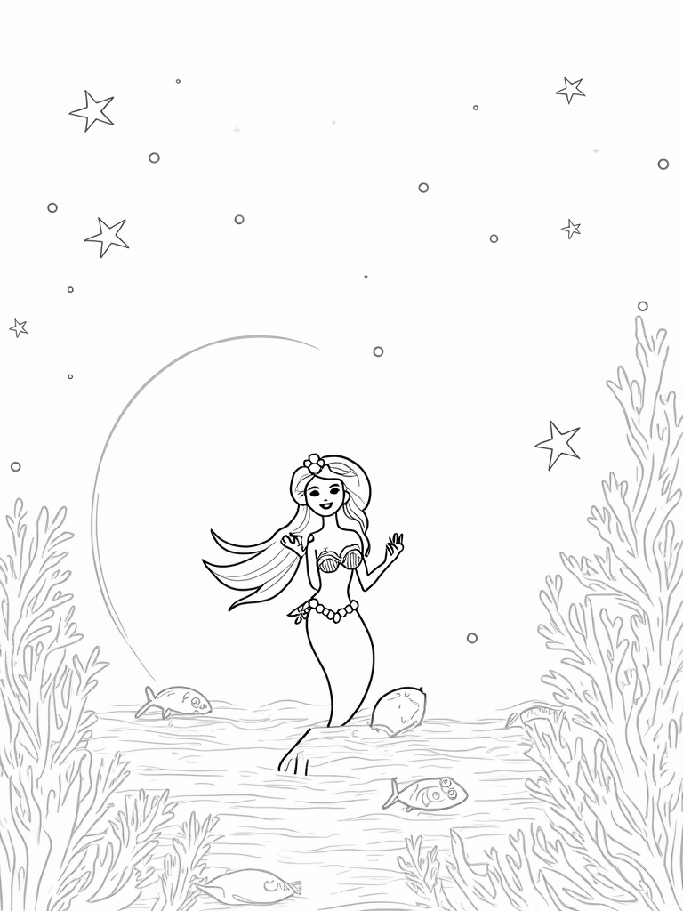 Little mermaid at the starfish festival coloring pages