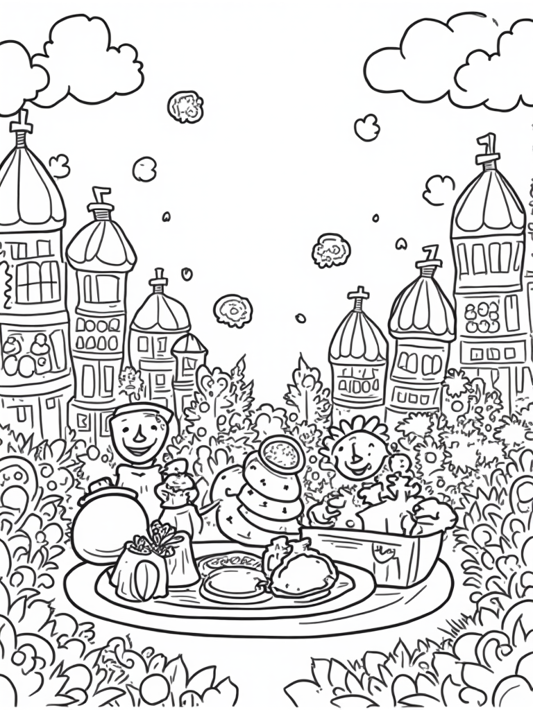 Thanksgiving harvest festival scene coloring pages
