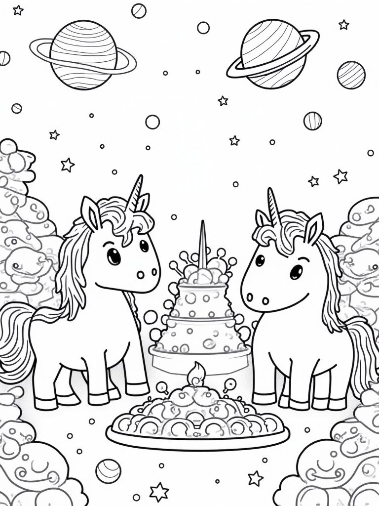 Unicorns in a candy factory coloring pages