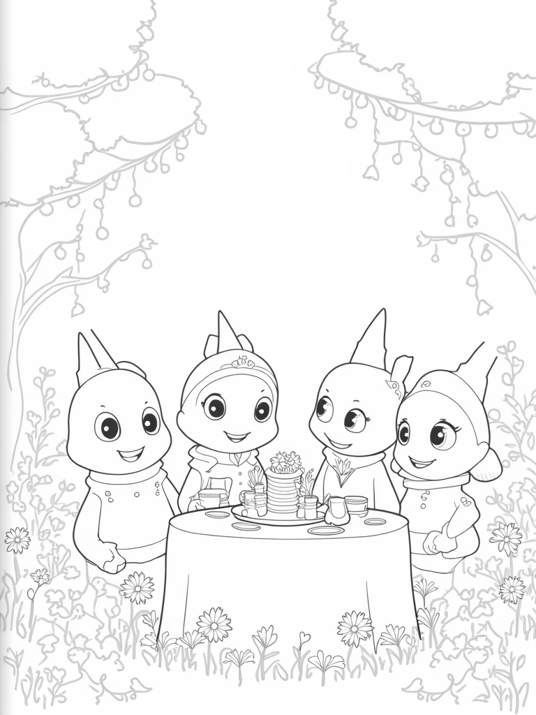 Star characters having a garden party