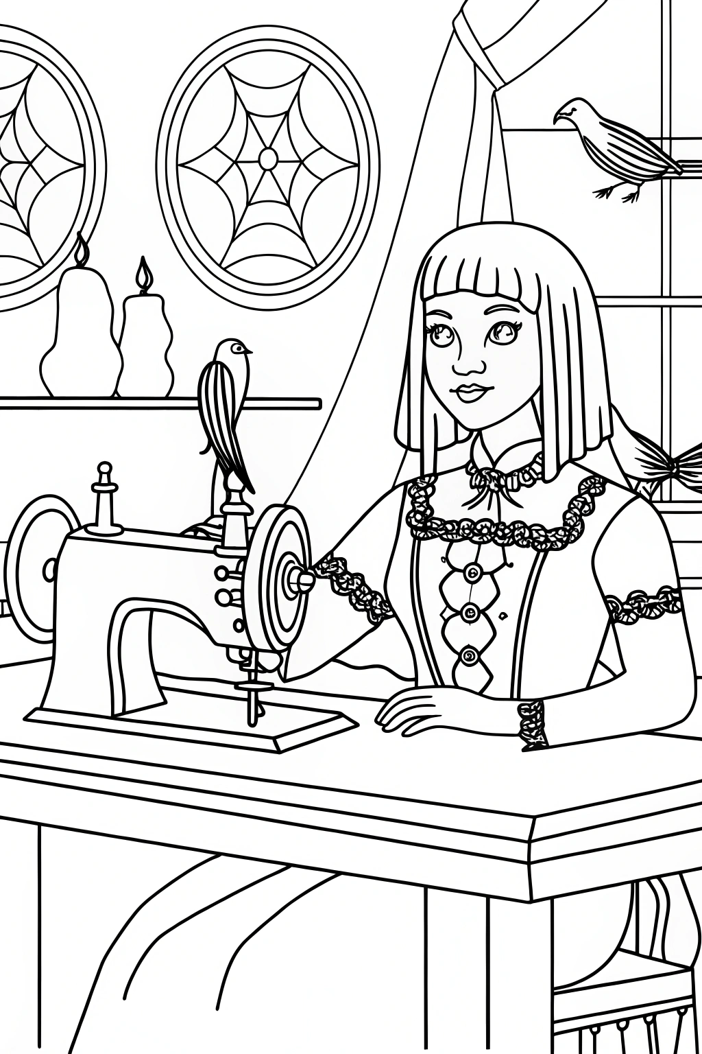 Wednesday Addams designing costumes