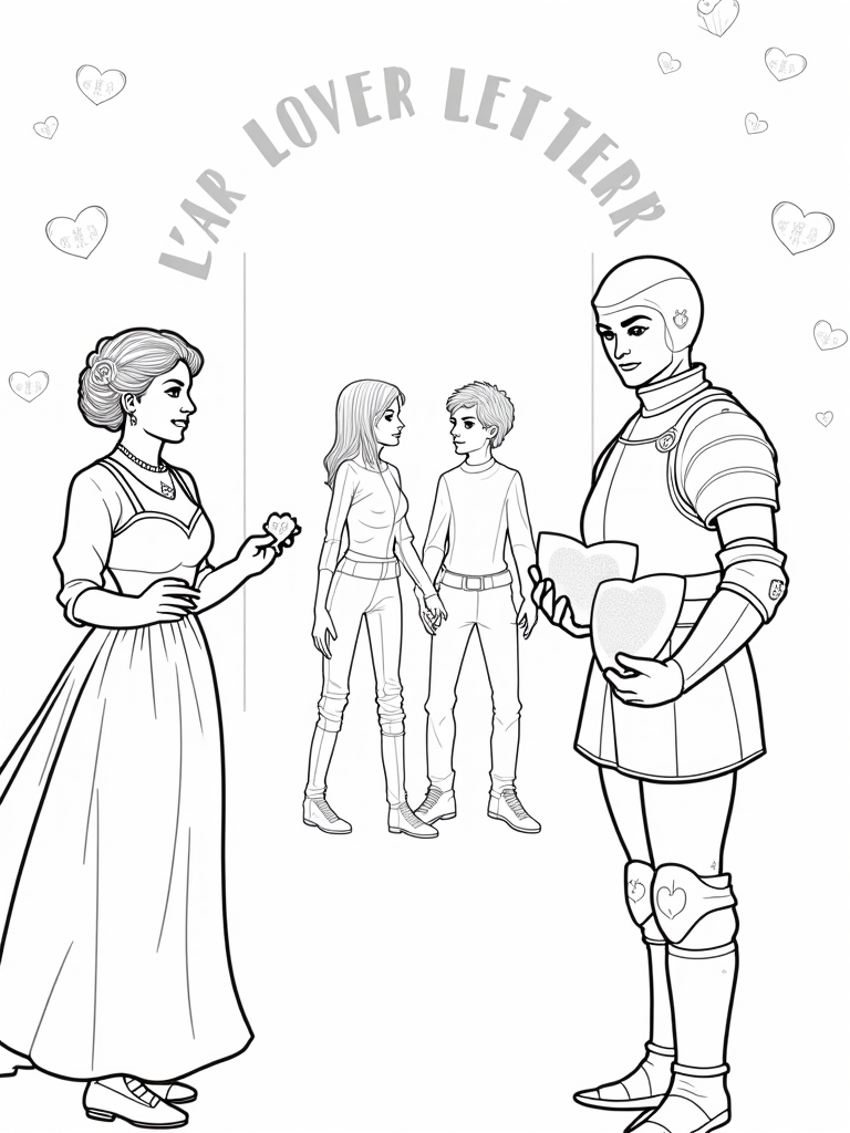 Time-traveling love letters coloring pages