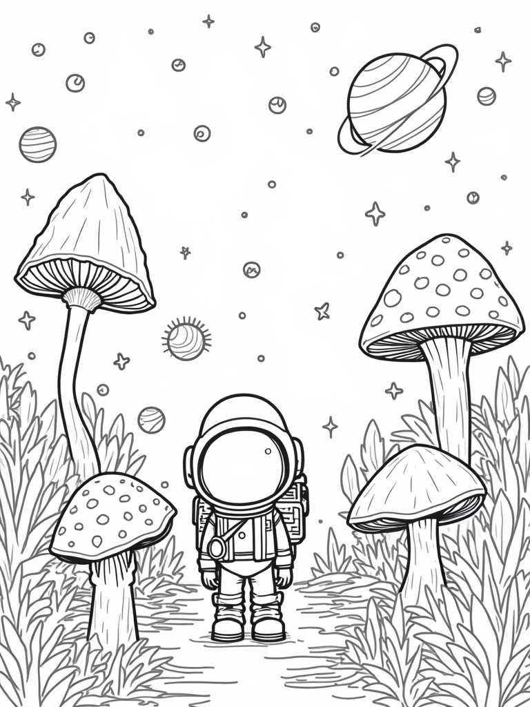 Mushrooms exploring a cosmic garden