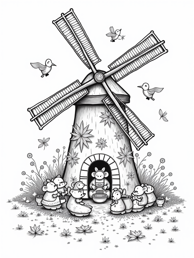 Thanksgiving in the whimsical windmill coloring pages