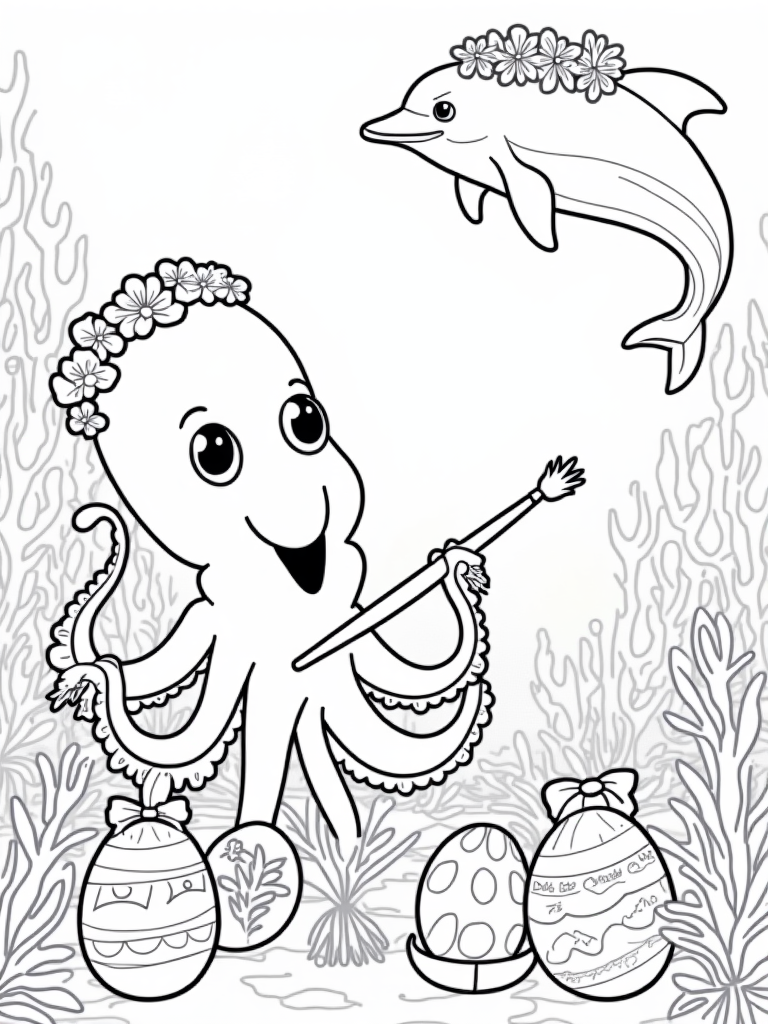Octopus decorating Easter eggs