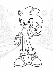 A coloring page of Super Sonic’s cosmic fashion show