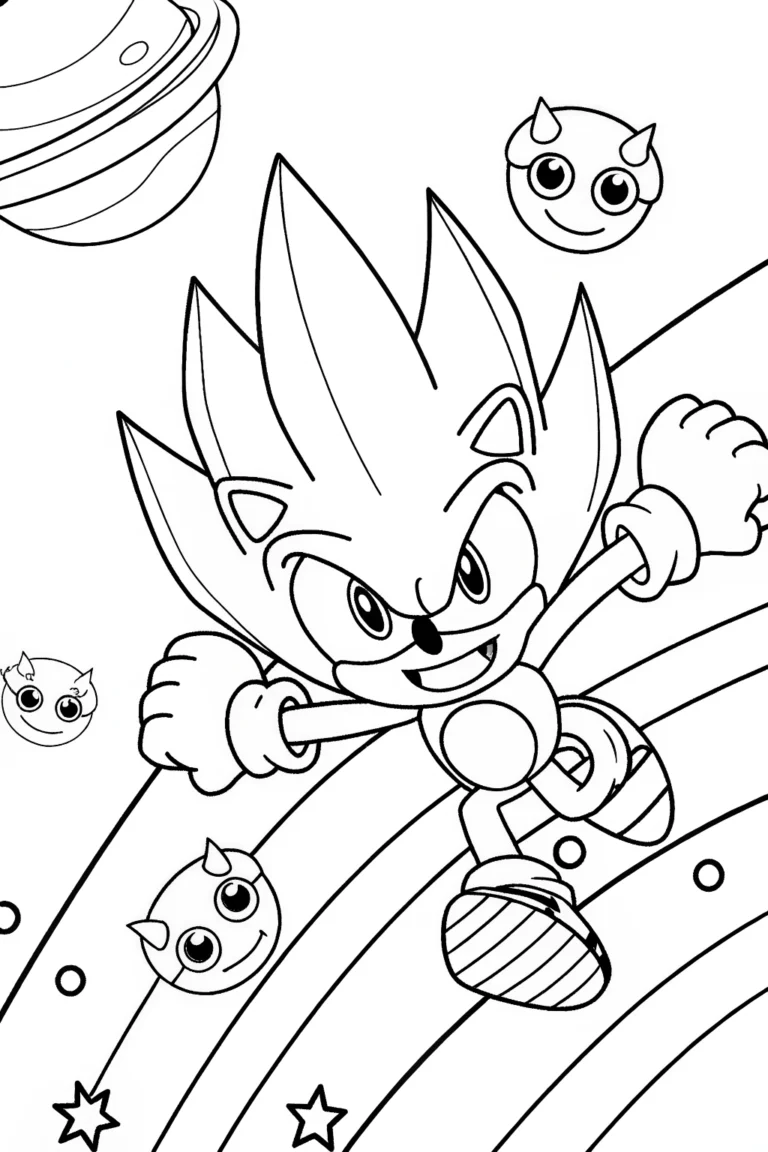 Super Sonic racing in space coloring pages