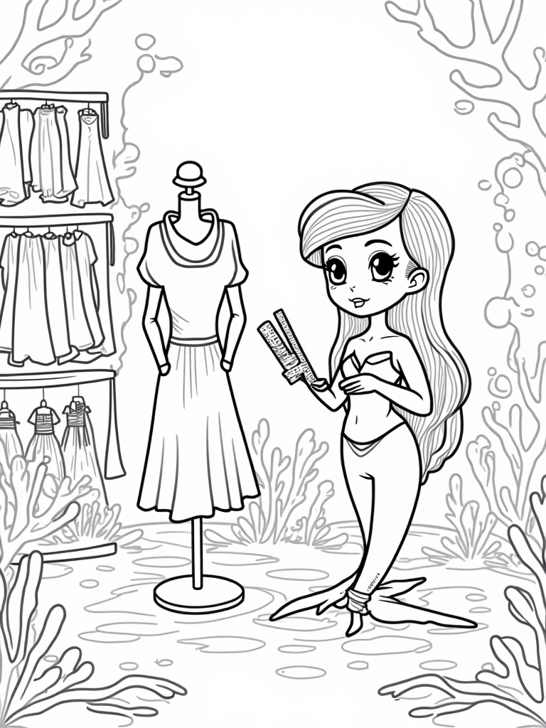 Little mermaid designing outfits coloring pages