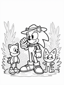 A coloring page of Super Sonic’s wildlife adventure
