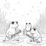 Frogs playing instruments in marsh