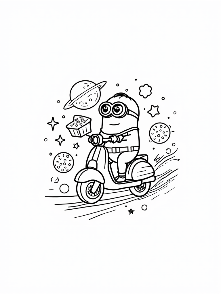 Minion delivering pizza in space